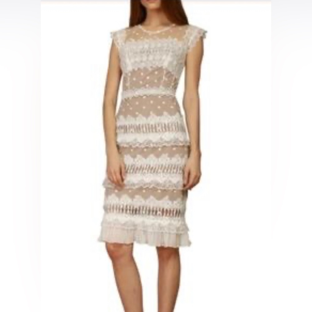 Bronx and Banco Majorka midi dress. White lace nude underlay sheath. NWT! Size 6